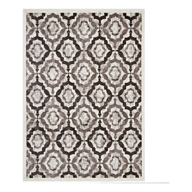 Kalinda Rustic Vintage Moroccan Trellis 8x10 Area Rug in Brown Beige and Ivory