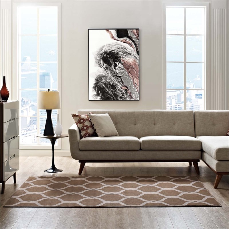 Beltara Chain Link Transitional Trellis 8x10 Area Rug in Dark Tan and Beige
