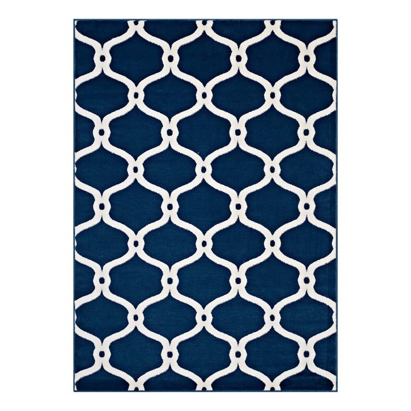 Beltara Chain Link Transitional Trellis 5x8 Area Rug in Moroccan Blue and Ivory