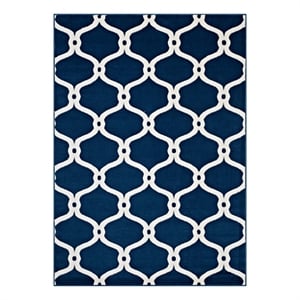 Beltara Chain Link Transitional Trellis 5x8 Area Rug in Moroccan Blue and Ivory