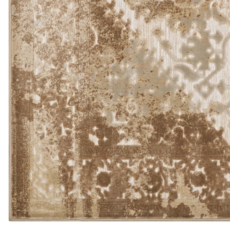 Rosina Distressed Vintage Medallion 5x8 Area Rug in Tan and Cream