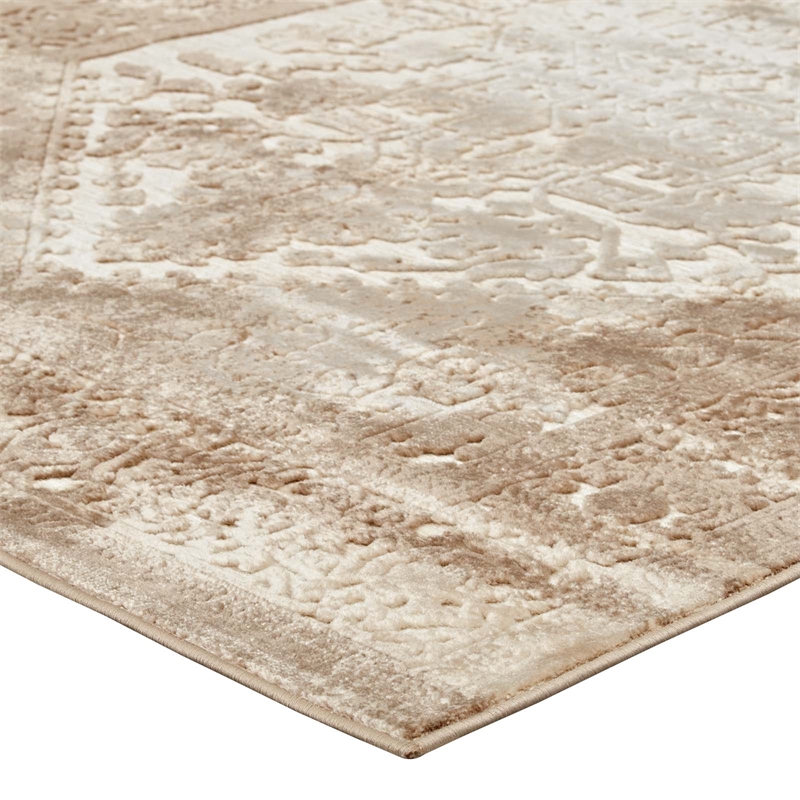 Rosina Distressed Vintage Medallion 5x8 Area Rug in Tan and Cream
