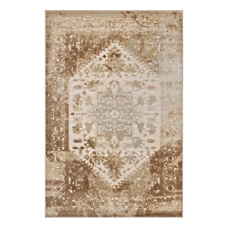 Rosina Distressed Vintage Medallion 8x10 Area Rug in Tan and Cream