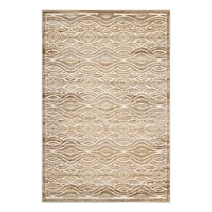 Kennocha Rustic Vintage Abstract Waves 5x8 Area Rug in Tan and Cream