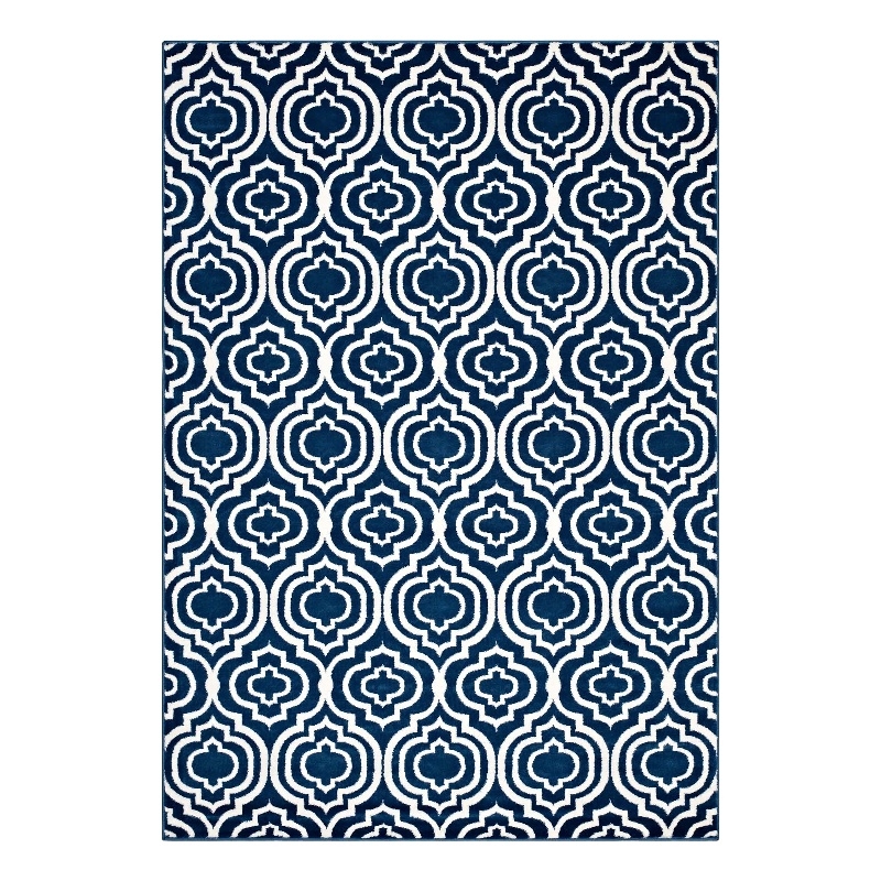 Frame Transitional Moroccan Trellis 8x10 Area Rug in Moroccan Blue and Ivory