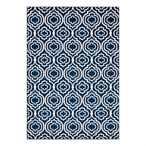 Frame Transitional Moroccan Trellis 8x10 Area Rug in Moroccan Blue and Ivory