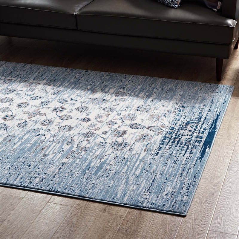 Distressed Floral Lattice Contemporary 5x8 Area Rug