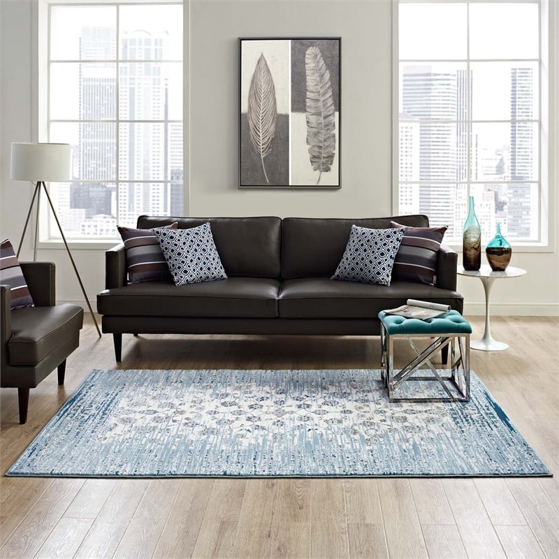 Distressed Floral Lattice Contemporary 5x8 Area Rug