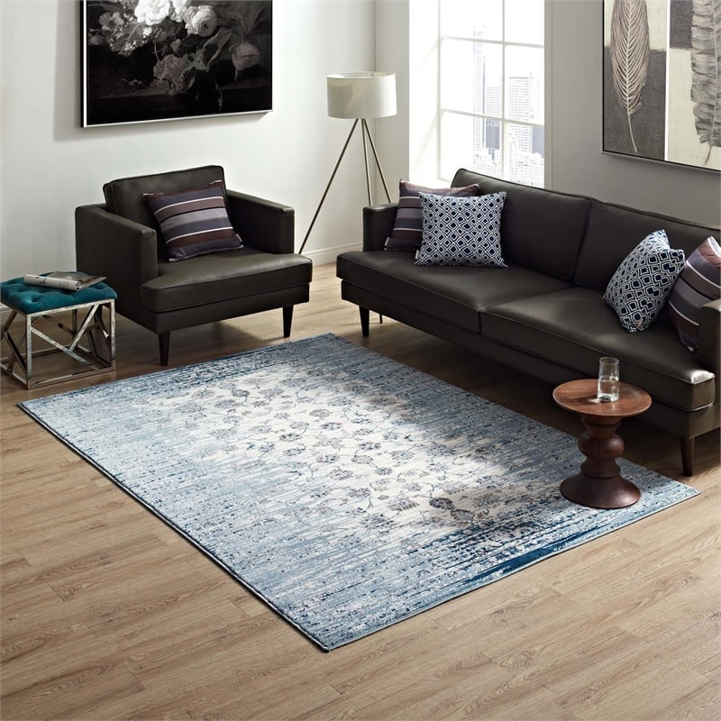 Distressed Floral Lattice Contemporary 5x8 Area Rug