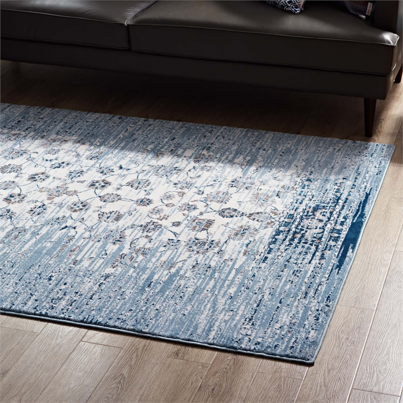 Distressed Floral Lattice Contemporary 8x10 Area Rug