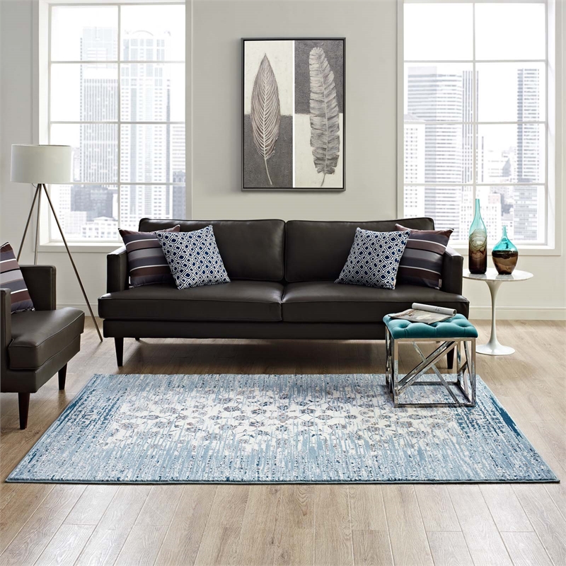 Distressed Floral Lattice Contemporary 8x10 Area Rug