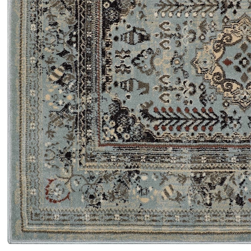 Enye Distressed Vintage Floral Lattice 5x8 Area Rug in Brown and Silver Blue