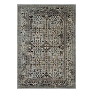 Enye Distressed Vintage Floral Lattice 8x10 Area Rug in Brown and Silver Blue