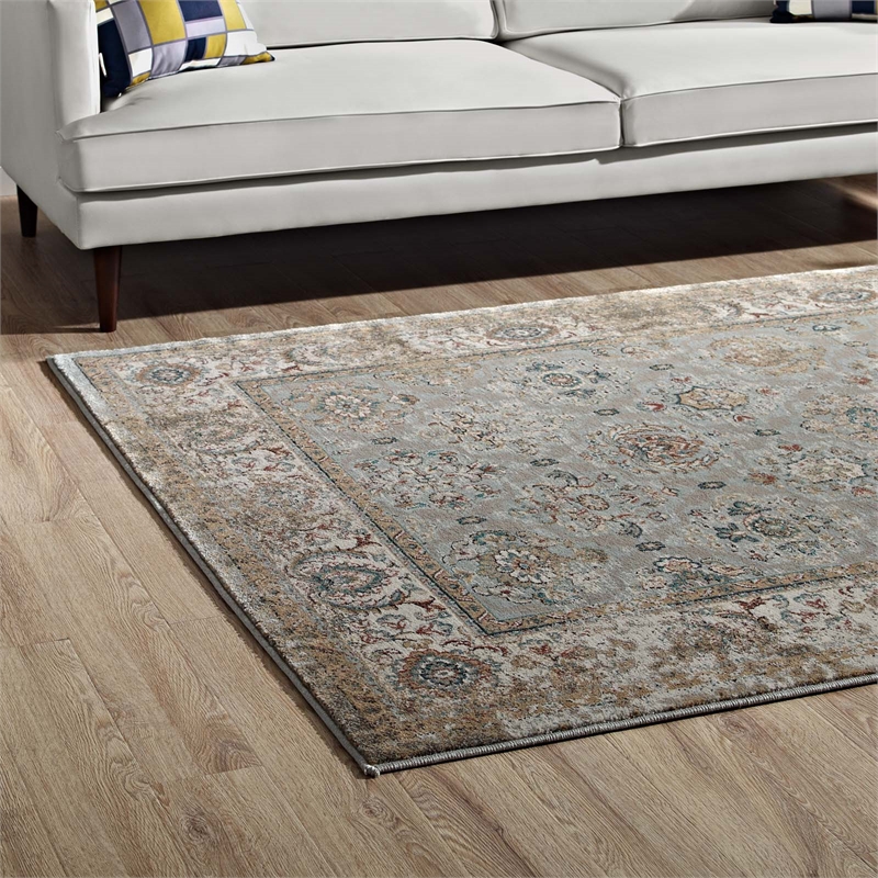 Distressed Vintage Floral Lattice 5x8 Area Rug
