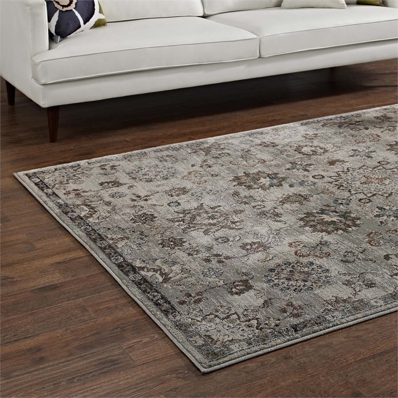 Distressed Vintage Floral Lattice 5x8 Area Rug