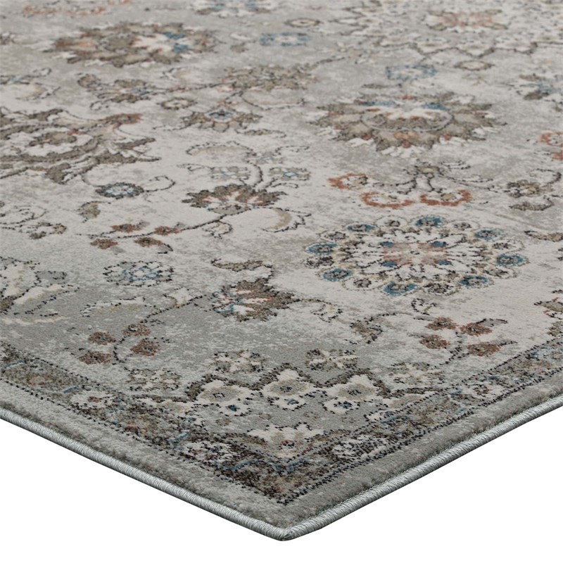 Distressed Vintage Floral Lattice 5x8 Area Rug