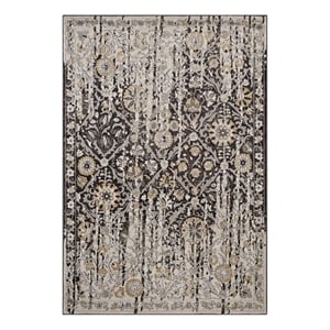 Ganesa Distressed Diamond Floral Lattice 5x8 Area Rug in Black and Beige