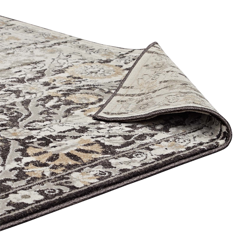 Ganesa Distressed Diamond Floral Lattice 8x10 Area Rug in Black and Beige