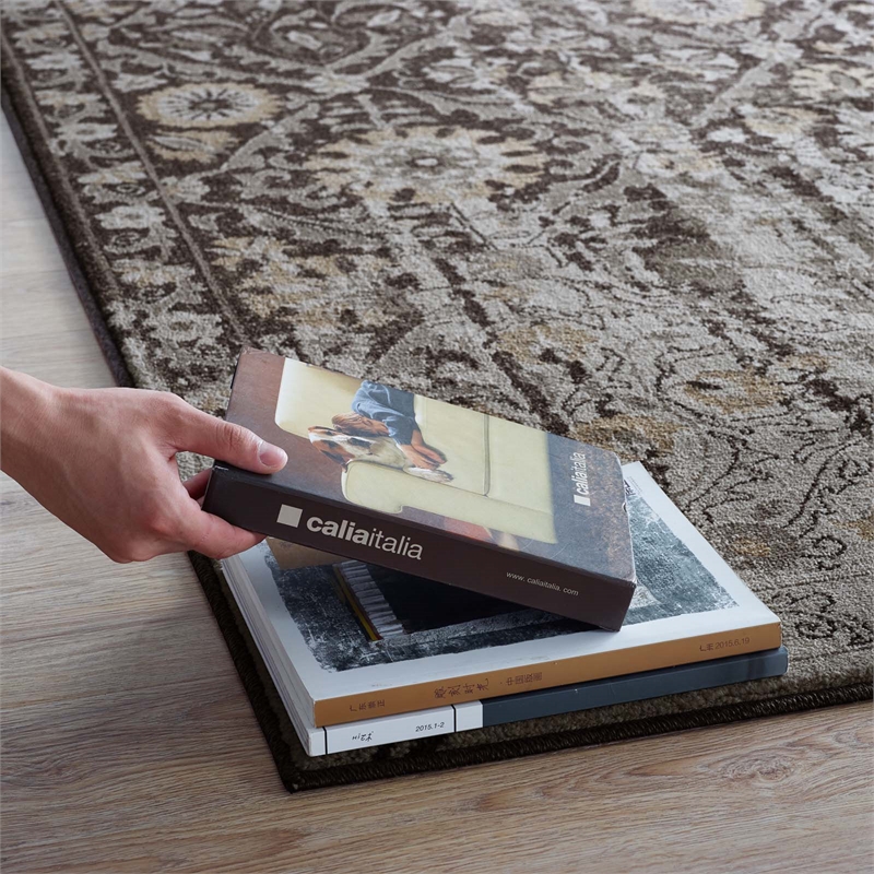 Ganesa Distressed Diamond Floral Lattice 8x10 Area Rug in Black and Beige