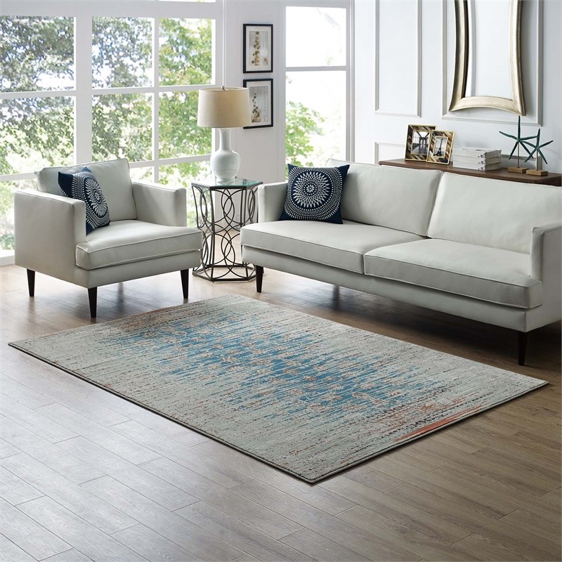 Distressed Contemporary Floral Lattice 5x8 Area Rug