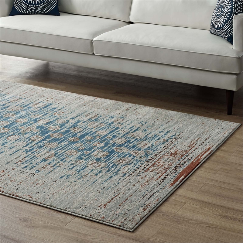 Distressed Contemporary Floral Lattice 8x10 Area Rug