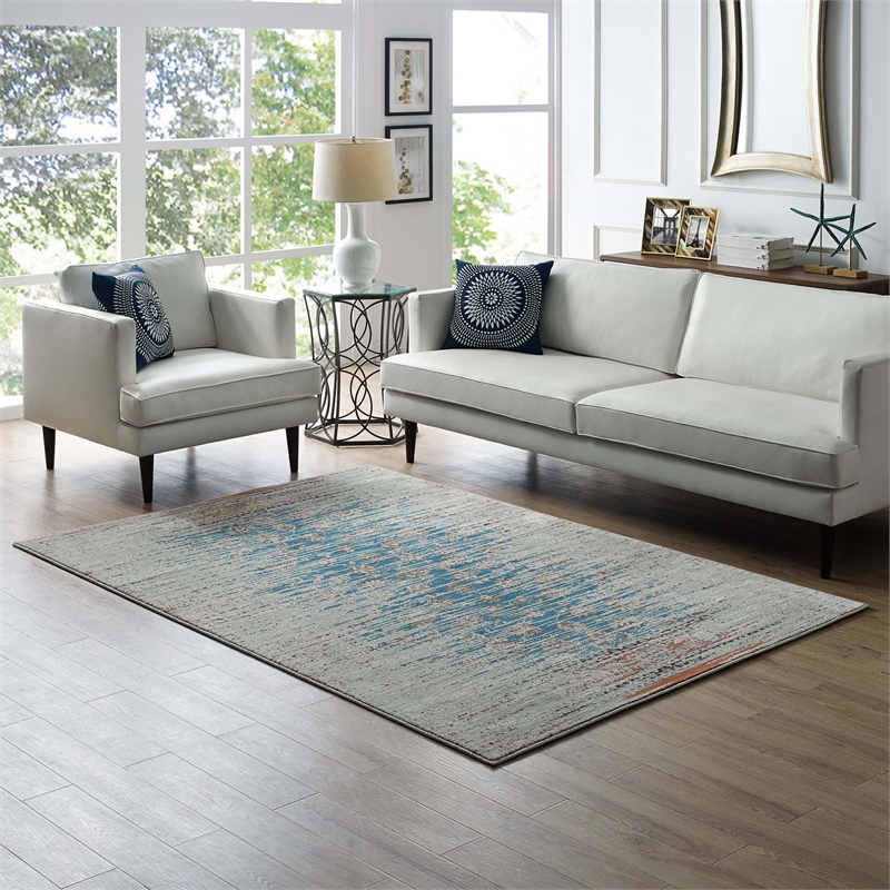 Distressed Contemporary Floral Lattice 8x10 Area Rug