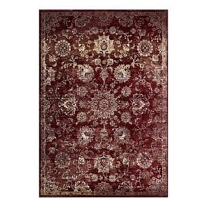 Cynara Distressed Floral Vintage Medallion 5x8 Area Rug in Burgundy and Beige