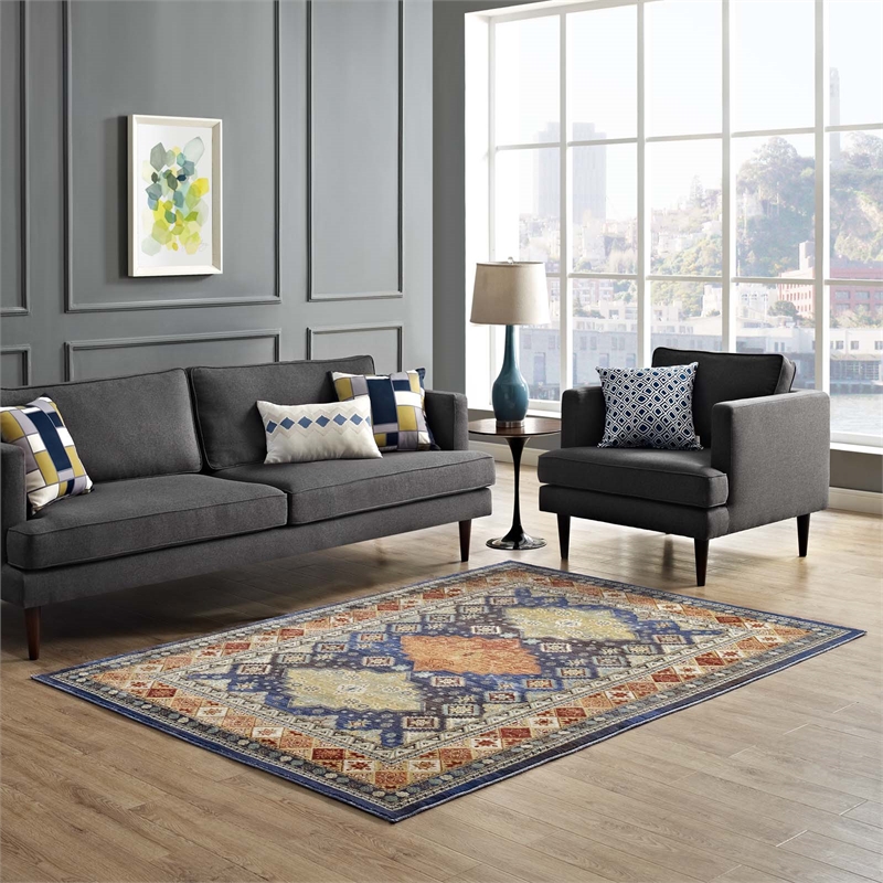 Atzi  Distressed Southwestern Diamond Floral 5x8 Area Rug in Multicolored