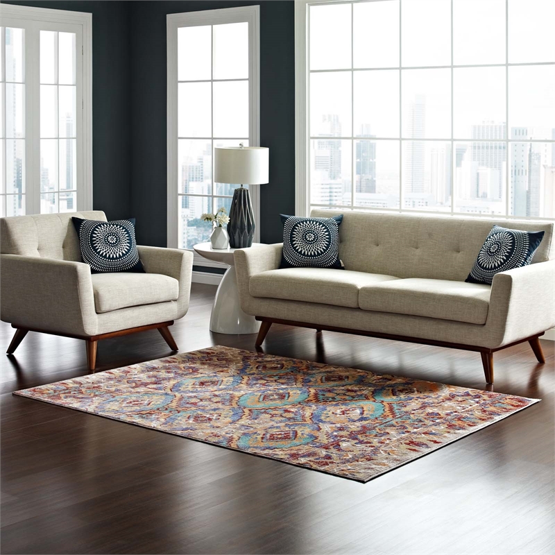 Centehua Distressed Southwestern Aztec 5x8 Area Rug in Multicolored