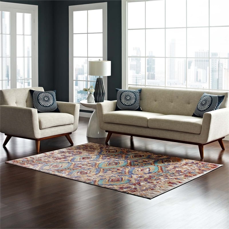 Centehua Distressed Southwestern Aztec 8x10 Area Rug in Multicolored