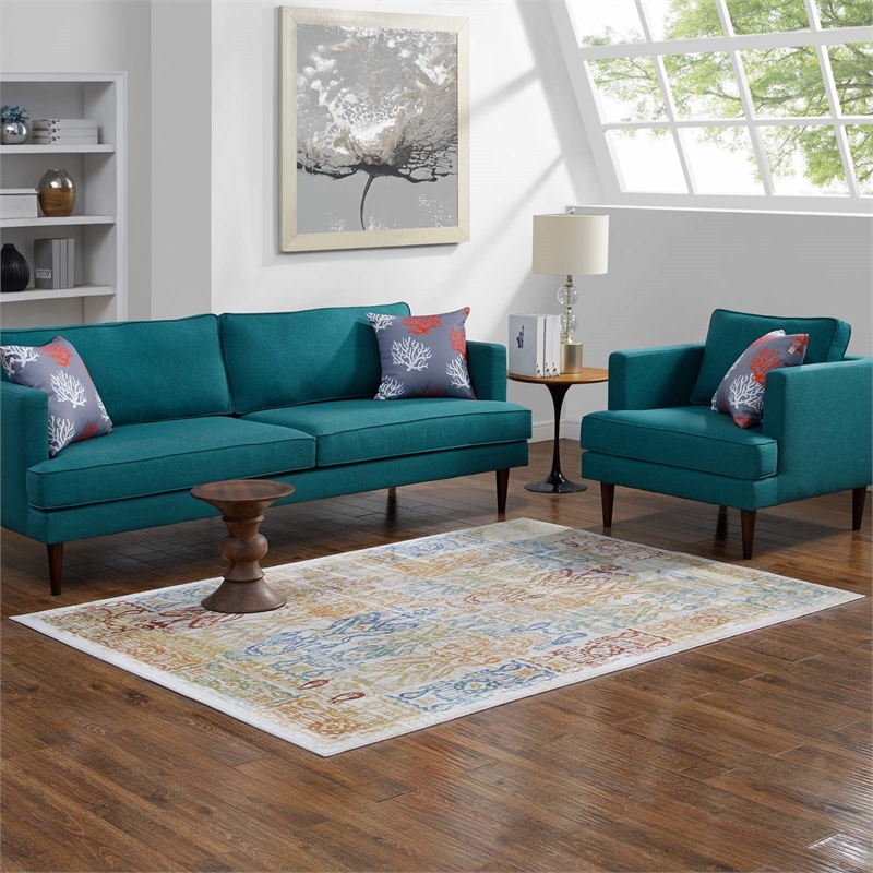 Solimar Distressed Southwestern Aztec 8x10 Area Rug in Multicolored