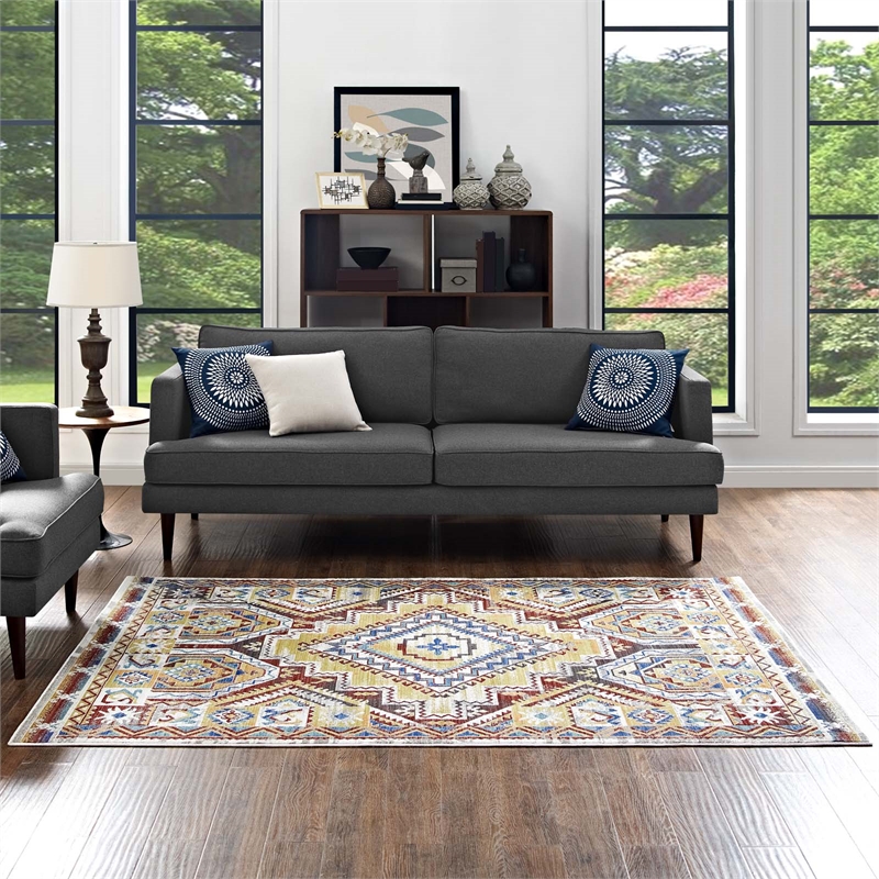 Florita Distressed Southwestern Aztec 4x6 Area Rug in Multicolored