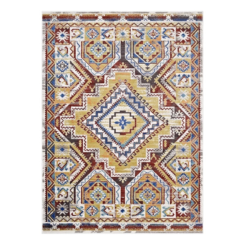 Florita Distressed Southwestern Aztec 4x6 Area Rug in Multicolored
