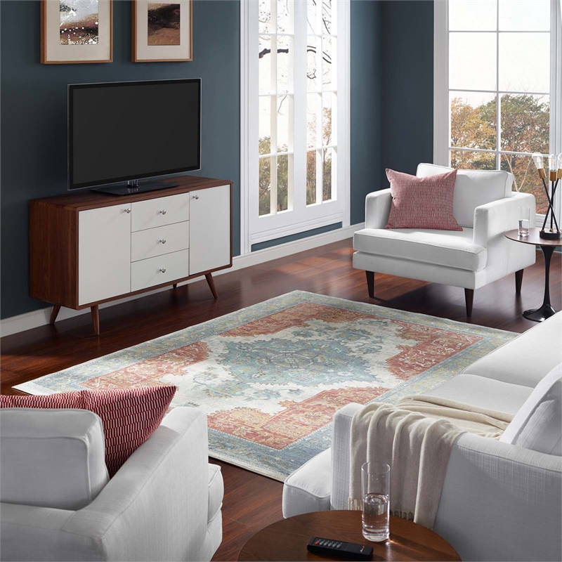 Citlali Distressed Southwestern Aztec 8x10 Area Rug in Multicolored