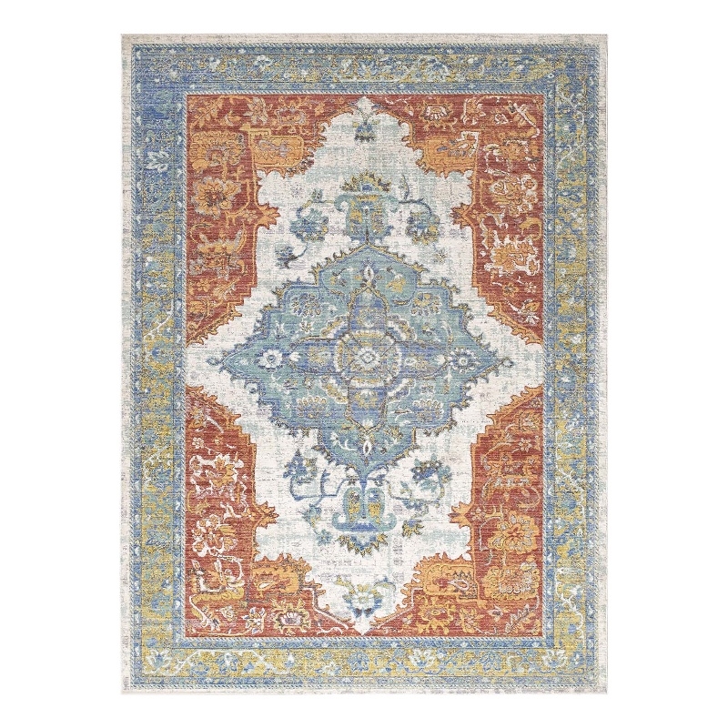 Citlali Distressed Southwestern Aztec 8x10 Area Rug in Multicolored