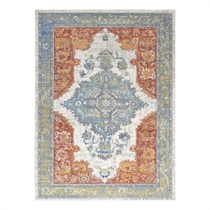 Citlali Distressed Southwestern Aztec 8x10 Area Rug in Multicolored
