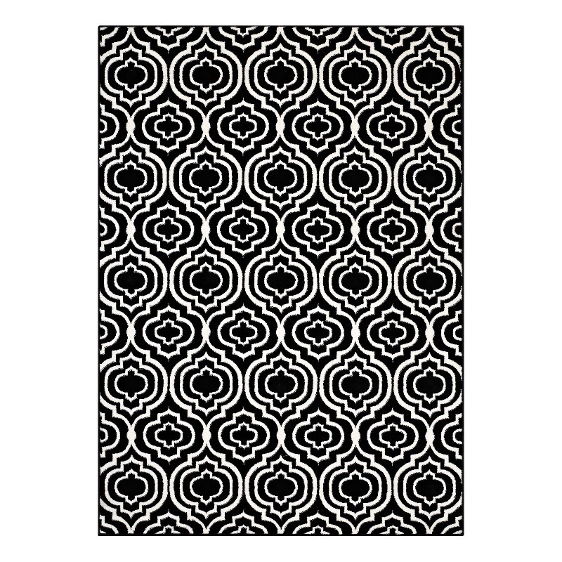 Frame Transitional Moroccan Trellis 5x8 Area Rug in Black and White