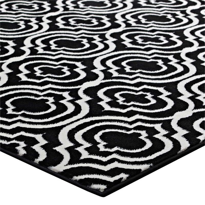 Frame Transitional Moroccan Trellis 8x10 Area Rug in Black and White