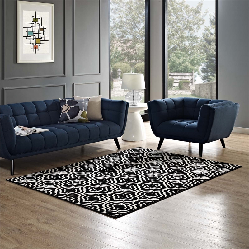 Frame Transitional Moroccan Trellis 8x10 Area Rug in Black and White