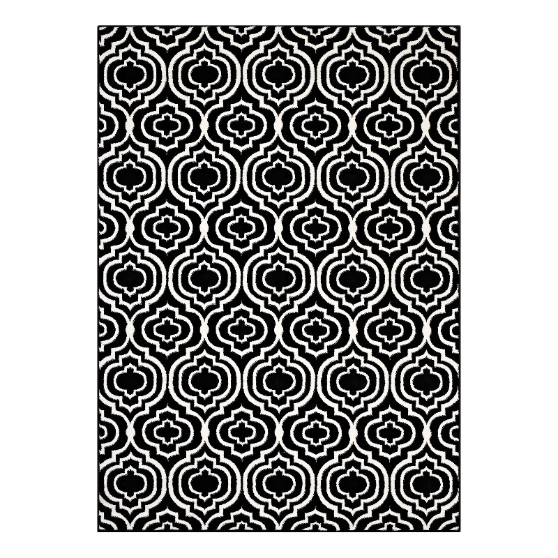 Frame Transitional Moroccan Trellis 8x10 Area Rug in Black and White