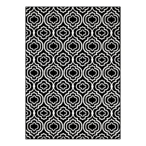 Frame Transitional Moroccan Trellis 8x10 Area Rug in Black and White