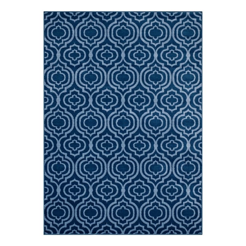 Frame Transitional Moroccan Trellis 5x8 Area Rug in Moroccan Blue and Light Blue