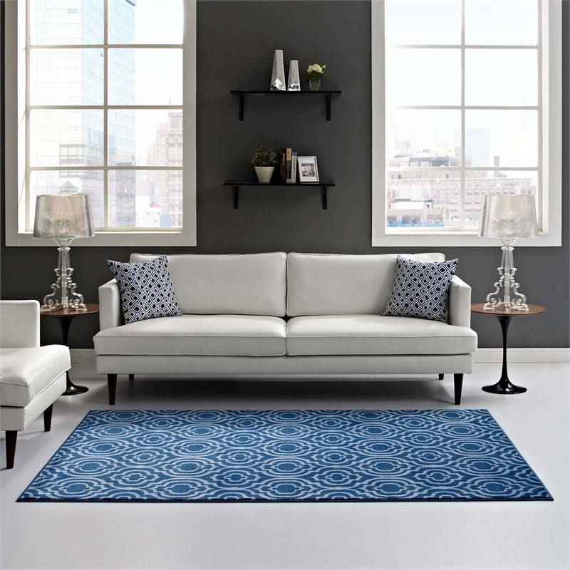 Frame Transitional Moroccan Trellis 5x8 Area Rug in Moroccan Blue and Light Blue
