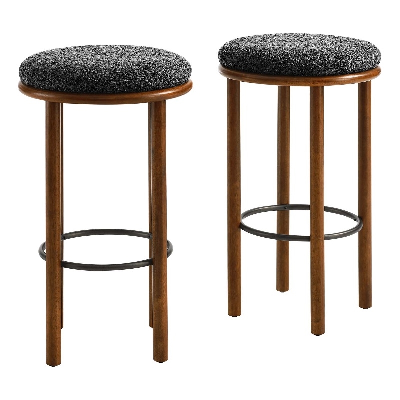 Fable Boucle Fabric Bar Stools - Set of 2 in Walnut Charcoal