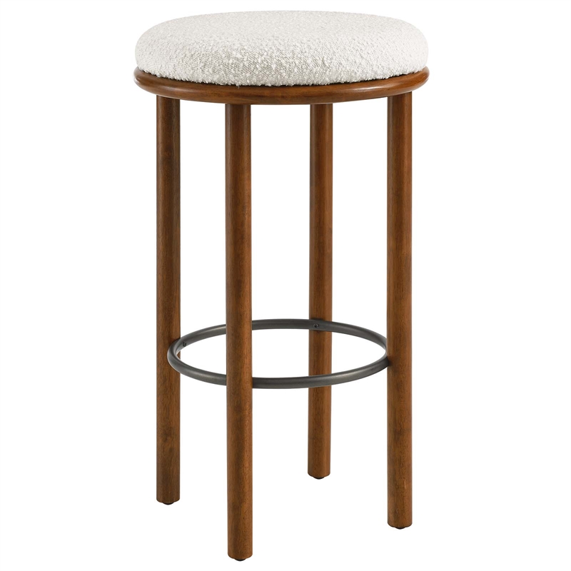 Fable Boucle Fabric Bar Stools - Set of 2 in Walnut Ivory