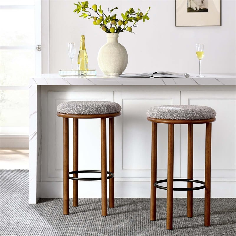 Fable Boucle Fabric Bar Stools - Set of 2 in Walnut Taupe