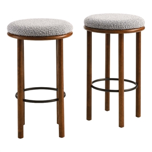 Fable Boucle Fabric Bar Stools - Set of 2 in Walnut Taupe