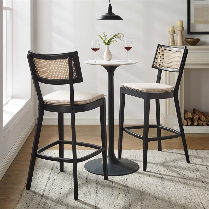 Caledonia Wood Bar Stools - Set of 2 in Black Beige