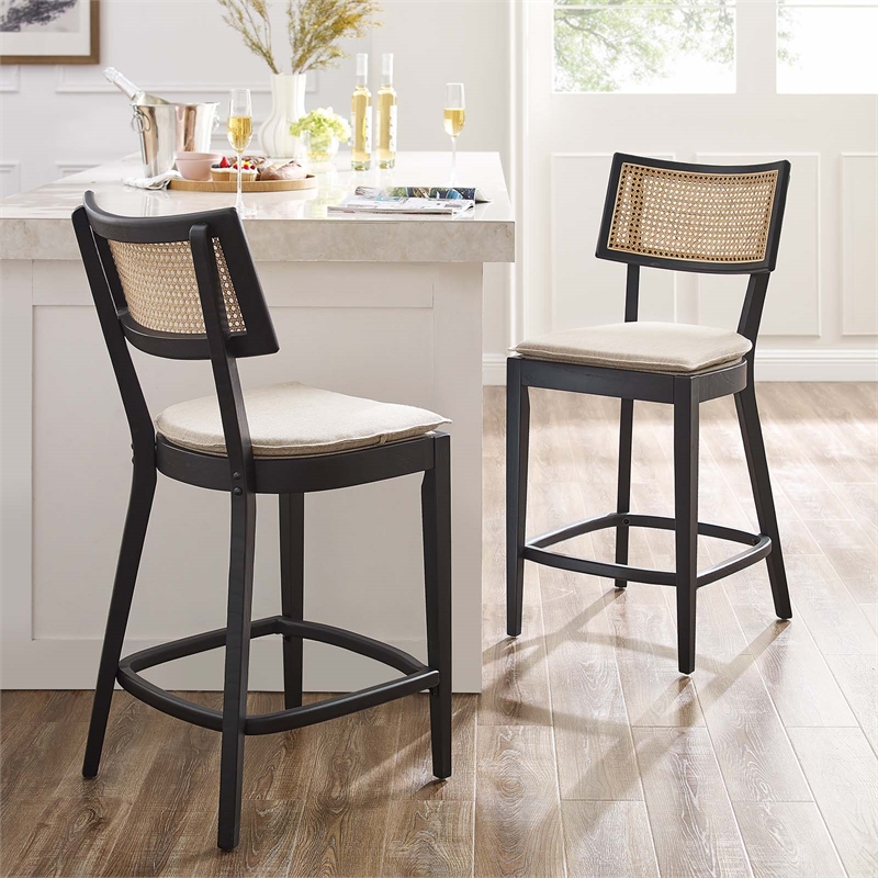 Caledonia Wood Counter Stools - Set of 2 in Black Beige