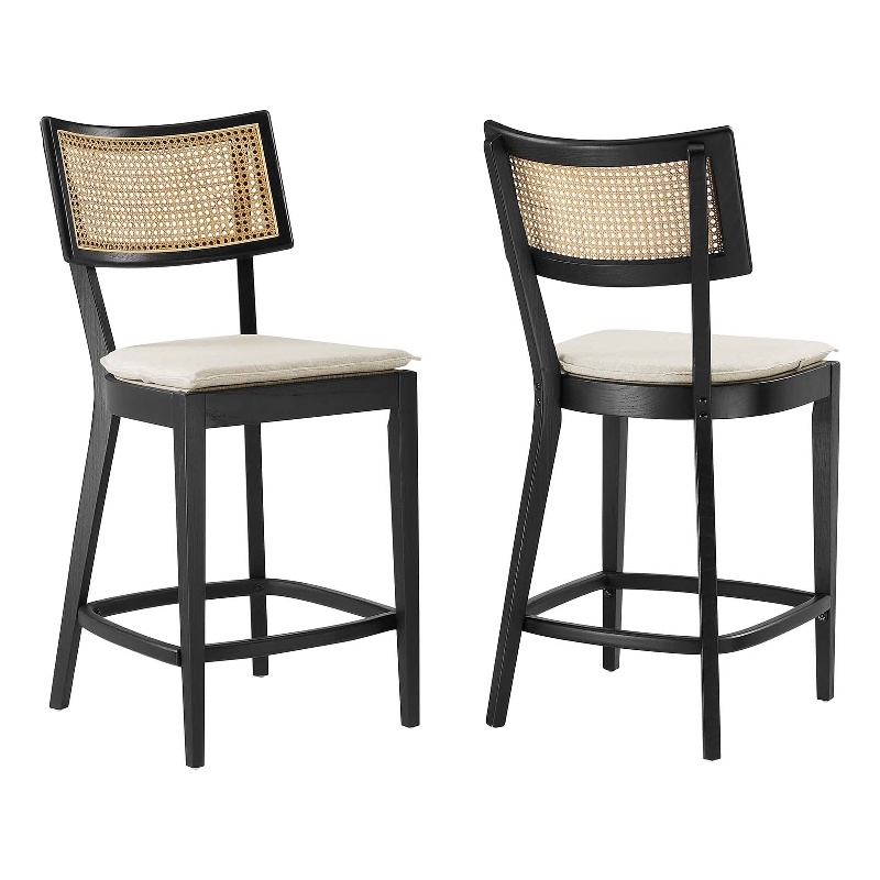 Caledonia Wood Counter Stools - Set of 2 in Black Beige